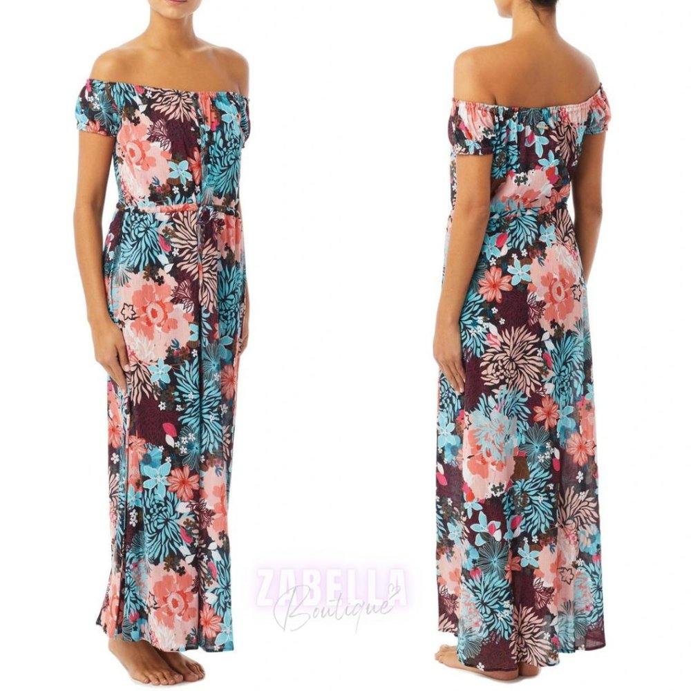 NWT $142 VINCE CAMUTO Women's Size XS CoverUp Maxi Dress Off The Shoulder Floral